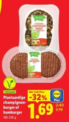 Aanbieding: Plantaardige champignonburger of hamburger