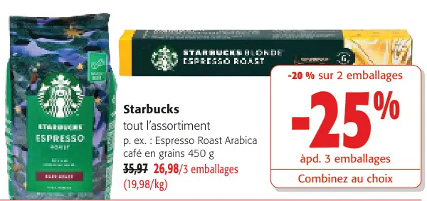 Offre: Starbucks Espresso Roast Arabica café 