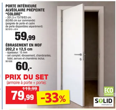 Offre: Solid kit d'ébrasement à  peindre MDF 202,2x12,5 cm