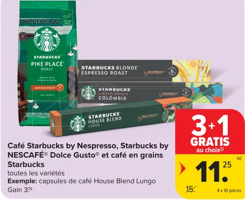 Offre: Café Starbucks by Nespresso, Starbucks by NESCAFÉ Dolce Gusto et café en grains