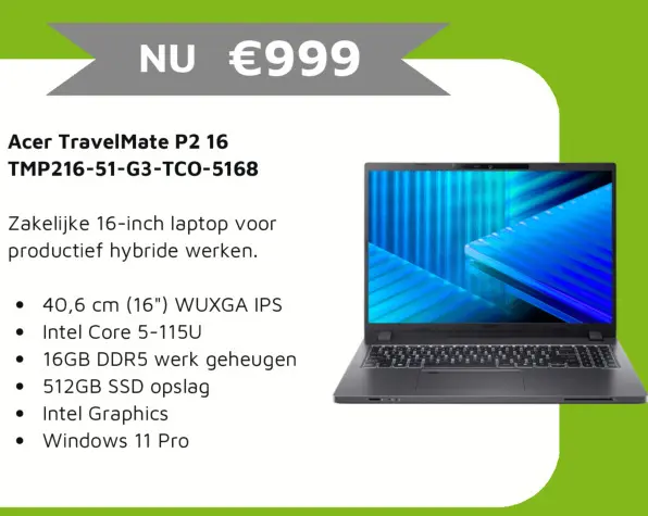 Aanbieding: Acer TravelMate P2 16 TMP216-51-G3-TCO-5168