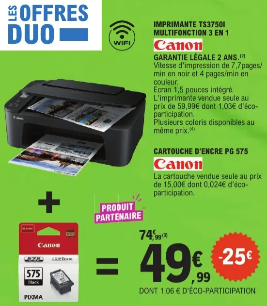 Offre: Imprimante ts37501 multifonction 3 en 1 + car