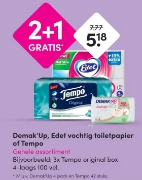 Aanbieding: Demak'Up, Edet vochtig toiletpapier of Tempo