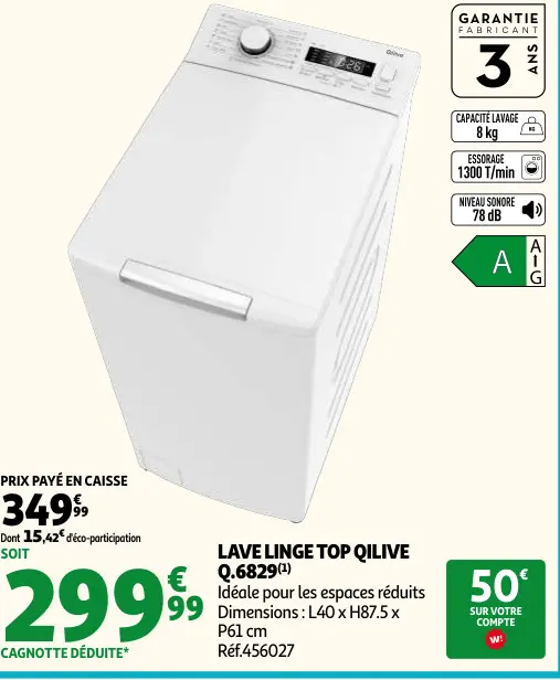 Offre: Lave linge top QILIVE