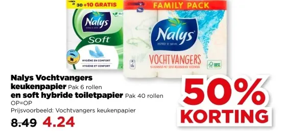 Aanbieding: Nalys Vochtvangers keukenpapier en soft hybride toiletpapier