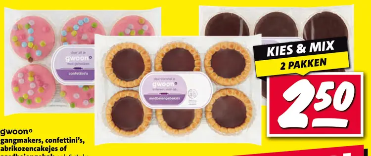 Aanbieding: gangmakers, confettini's, abrikozen cakejes of aardbeiengebakjes