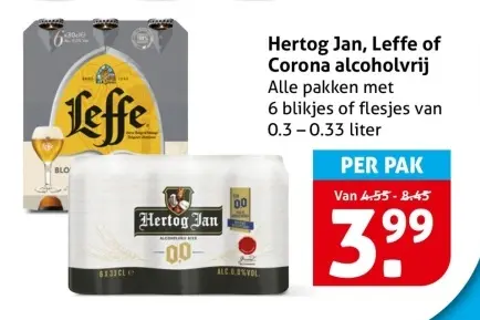 Aanbieding: Hertog Jan, Leffe of Corona alcoholvrij