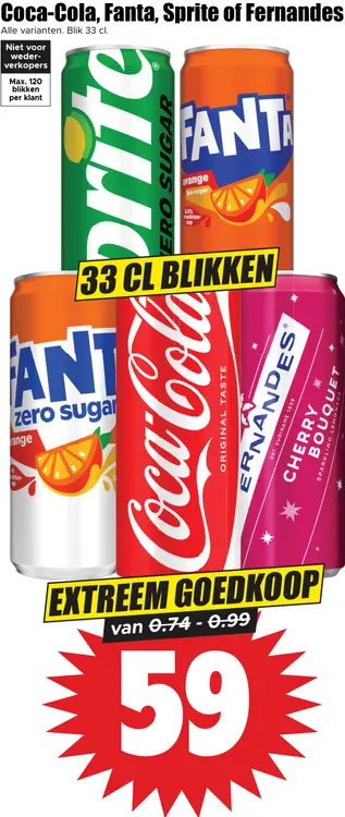Aanbieding: Coca-Cola, Fanta, Sprite of Fernandes