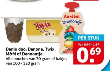 Aanbieding: Danio duo, Danone, Twix, M&M of Danoontje