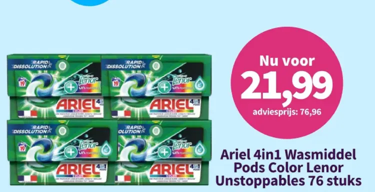 Aanbieding: Ariel 4in1 Wasmiddel Pods Color Lenor Unstopp