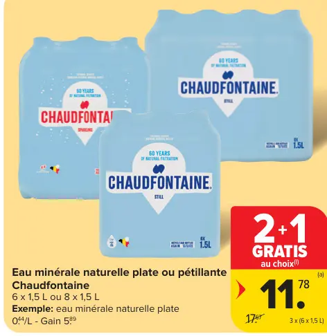 Offre: Eau minérale naturelle plate ou pétillante