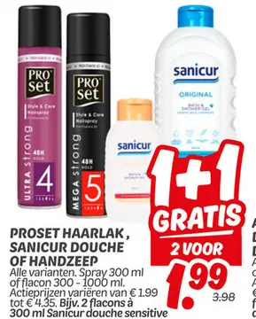 Aanbieding: PROSET HAARLAK, SANICUR DOUCHE OF HANDZEEP