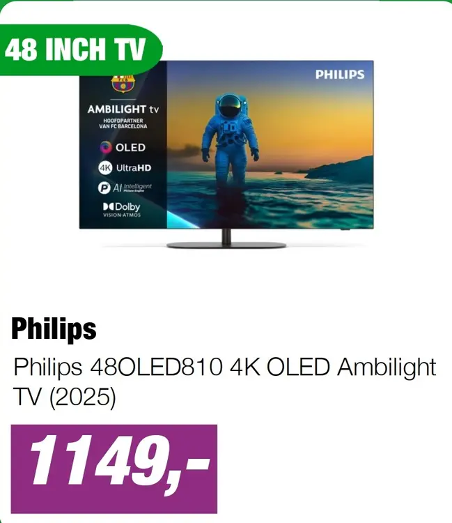 Aanbieding: Philips 48OLED810 4K OLED Ambilight TV (2025)