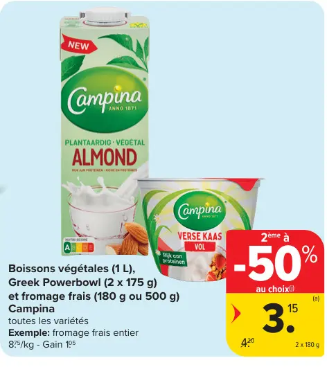Offre: Boissons végétales, Greek Powerbowl et fromage frais