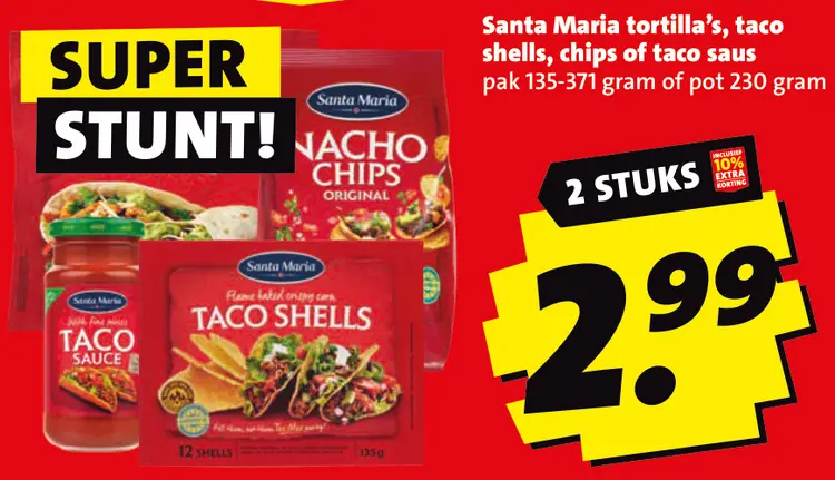 Aanbieding: Tortilla's, taco shells, chips of taco saus