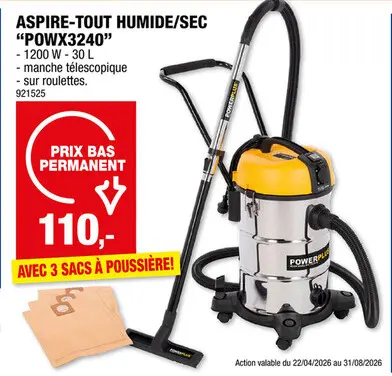 Offre: Powerplus POWX3240 aspire-tout 1200W 30l