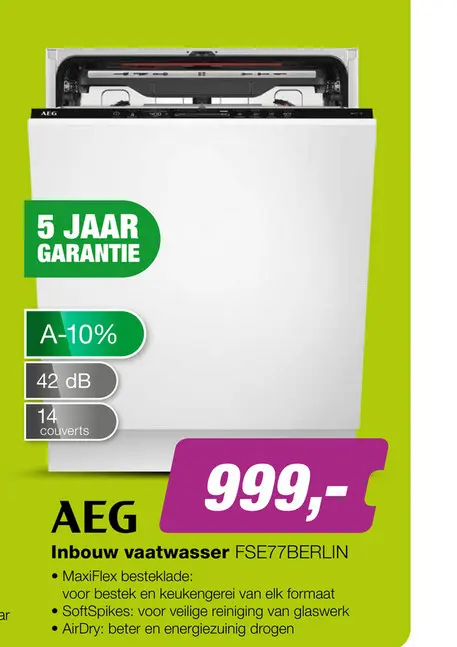 Aanbieding: AEG FSE77BERLIN Inbouw Vaatwasser