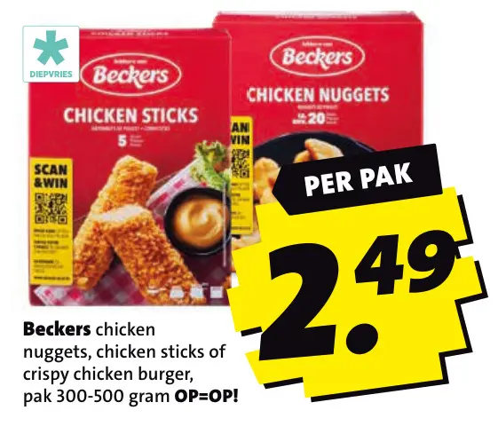 Aanbieding: Beckers chicken nuggets, chicken sticks of cr