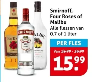 Aanbieding: Smirnoff, Four Roses of Malibu