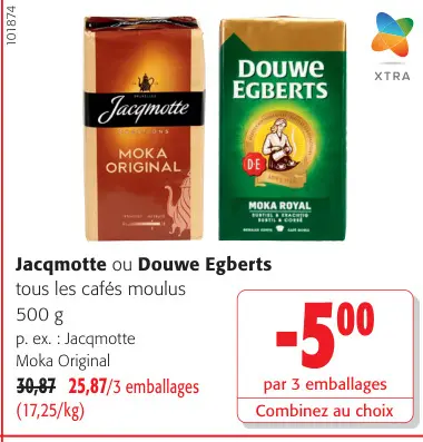 Offre: Jacqmotte ou Douwe Egberts tous les cafés mous