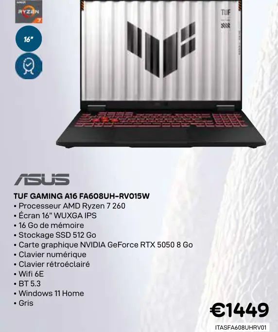 Offre: Tuf gaming a16 fa608uh-rv015w