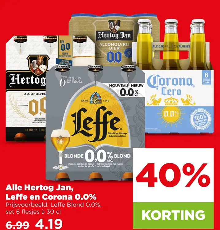 Aanbieding: Hertog Jan, Leffe en Corona 0.0%