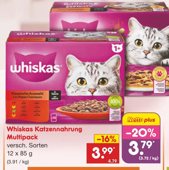 Aanbieding: Whiskas Katzennahrung Multipack