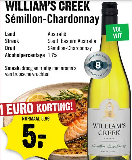 Aanbieding: William's Creek Semillon - Chardonnay Reserve 75 cl