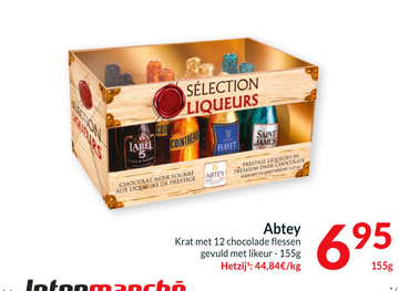 Aanbieding: Abtey Krat met 12 chocolade flessen gevuld me