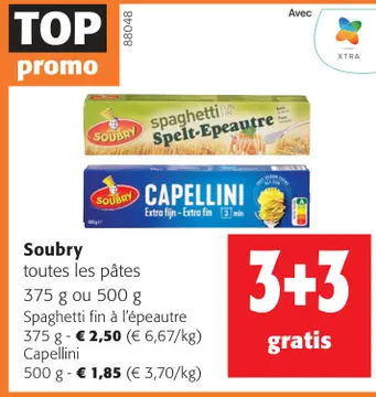 Offre: Soubry toutes les pâtes Spaghetti fin à l'épe