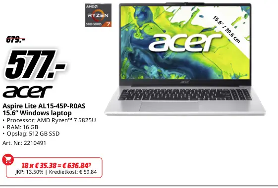 Promotie: Aspire Lite AL15-45P-R0AS 15.6" Windows lapto
