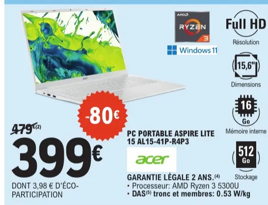 Promotie: Pc portable aspire lite 15 al15-41p-r4p3