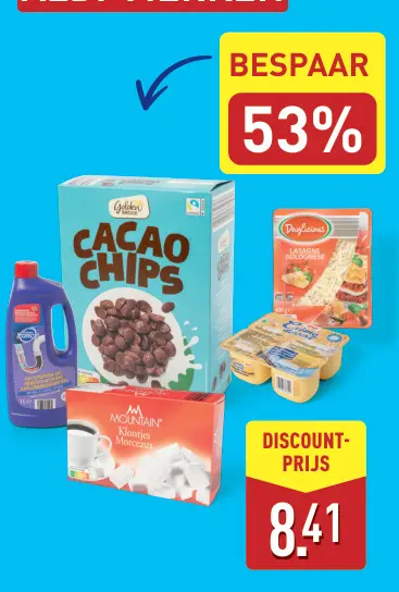 Promotie: Cacao Chips, Lasagne Bolognese, Crème Dessert