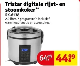 Aanbieding: Tristar digitale rijst- en stoomkoker