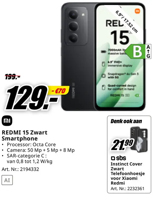Promotie: REDMI 15 Zwart Smartphone
