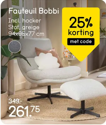 Aanbieding: Fauteuil Bobbi incl. hocker - greige