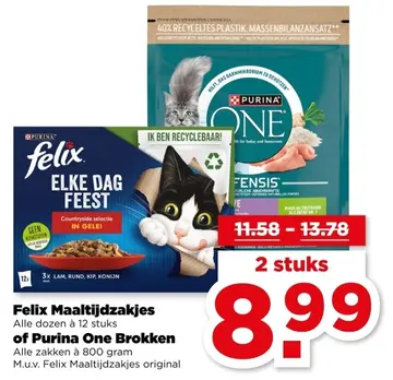 Aanbieding: Felix Maaltijdzakjes of Purina One Brokken