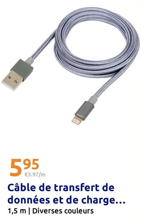 Offre: Câble de transfert de données et de charge...