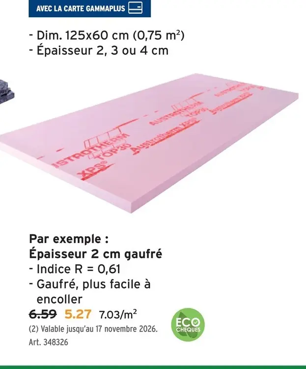 Offre: Épaisseur 2 cm gaufré