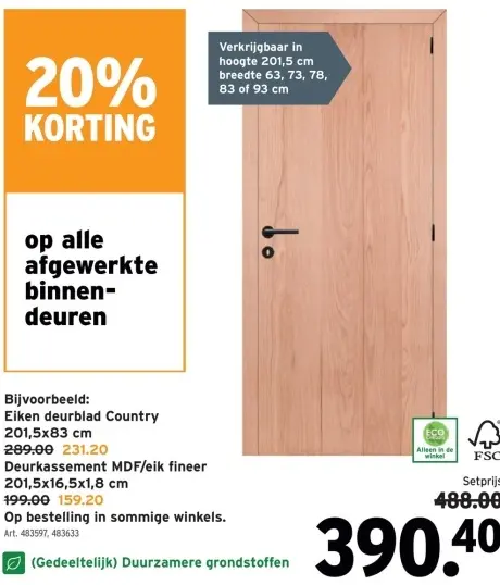 Promotie: Eiken deurblad Country Deurkassement MDF/eik 