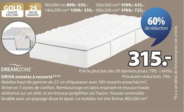 Offre: DRIVA matelas à ressorts