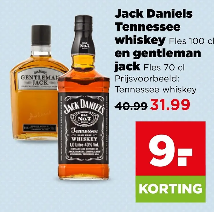 Aanbieding: Jack Daniels Tennessee whiskey en gentleman jack