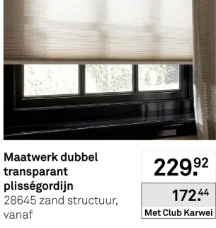 Aanbieding: Maatwerk dubbel transparant plisségordijn