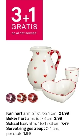 Aanbieding: Kan hart, beker hart, schaal hart of servetring gestreept