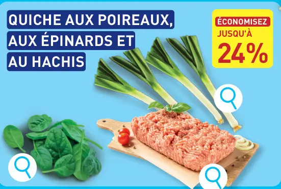 Offre: Quiche aux poireaux, aux épinards et au hachis