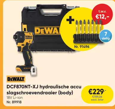 Promotie: DCF870NT-XJ hydraulische accu slagschroevendraaier