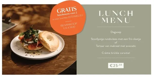 Promotie: GRATIS Lunch Menu bij aankooop vanaf 1800EUR