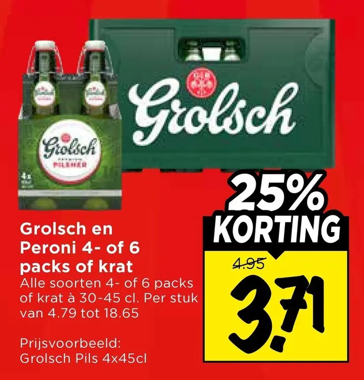 Aanbieding: Grolsch en Peroni 4- of 6 packs of krat