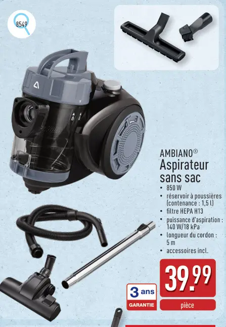 Offre: Aspirateur sans sac