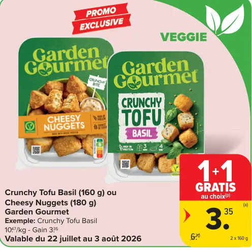 Offre: Crunchy Tofu Basil ou Cheesy Nuggets